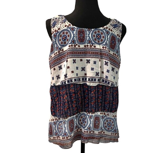 Live & Let Live Ruffled Tank Top 3 Tier Pullover Boho Paisley Print Women’s PM - Picture 3 of 9